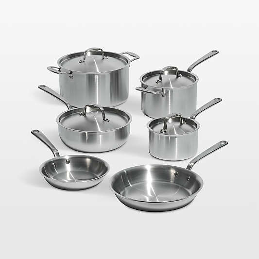Made In Stainless Clad 10-Piece Cookware Set with Stainless Steel Hardware