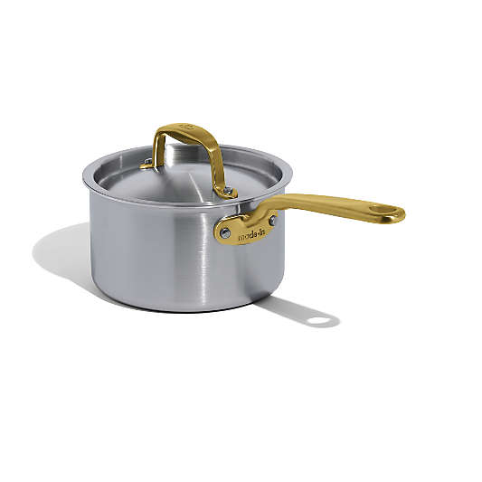 Made In Stainless Clad 2-Qt. Saucepan with Antique Brass Hardware