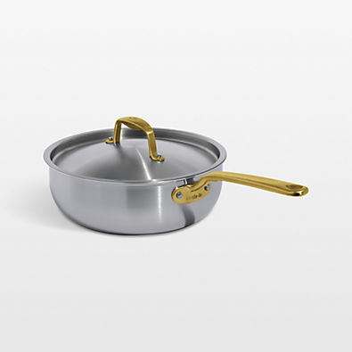 View Made In Stainless Clad 3-Qt. Saucier with Antique Brass Hardware details