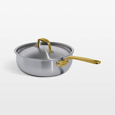 Made In Stainless Clad 3-Qt. Saucier with Antique Brass Hardware