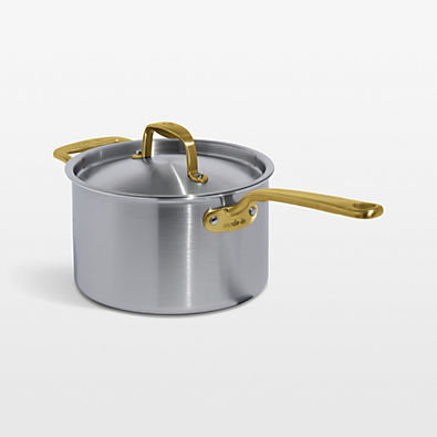 View Made In Stainless Clad 4-Qt. Saucepan with Antique Brass Hardware details