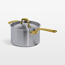 Made In Stainless Clad 4-Qt. Saucepan with Antique Brass Hardware