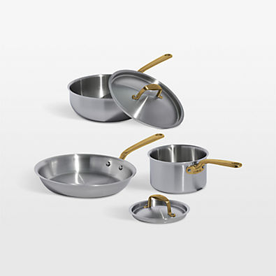 View Made In Stainless Clad 5-Piece Cookware Set with Antique Brass Hardware details