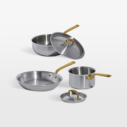 Made In Stainless Clad 5-Piece Cookware Set with Antique Brass Hardware