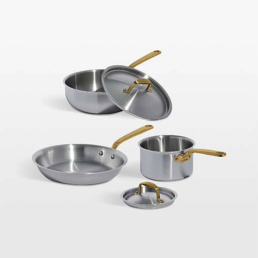 Made In Stainless Clad 5-Piece Cookware Set with Antique Brass Hardware
