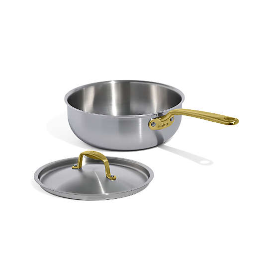 Made In Stainless Clad 5-Qt. Saucier with Antique Brass Hardware