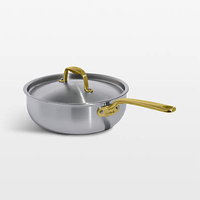 Made In Stainless Clad 5-Qt. Saucier with Antique Brass Hardware