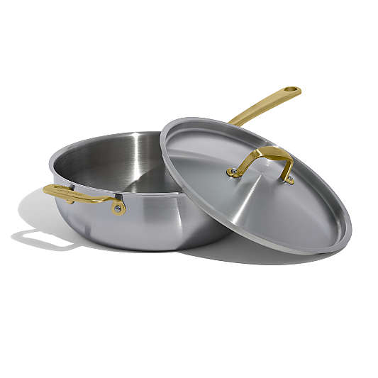 Made In Stainless Clad 5-Qt. Saucier with Antique Brass Hardware