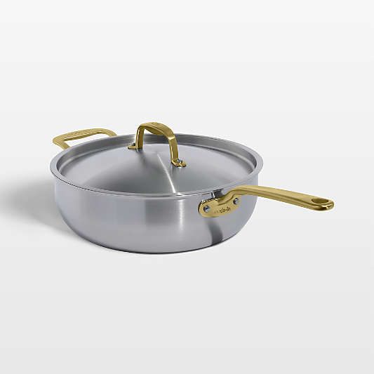 Made In Stainless Clad 5-Qt. Saucier with Antique Brass Hardware