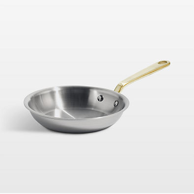 View Made In Stainless Clad 8" Fry Pan with Antique Brass Hardware details