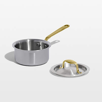 Made In Stainless Clad .75-Qt. Butter Warmer with Antique Brass Hardware