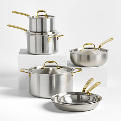 View Made In Stainless Clad 10-Piece Cookware Set with Antique Brass Hardware details