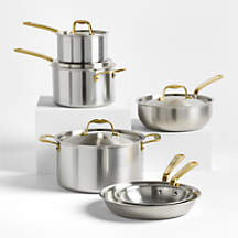 Made In Stainless Clad 10-Piece Cookware Set with Antique Brass Hardware + Reviews | Crate & Barrel