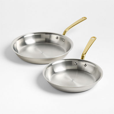 View Made In Stainless Clad 10" and 12" Fry Pan Set with Antique Brass Hardware details