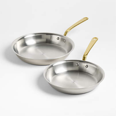 Made In Stainless Clad 10" and 12" Fry Pan Set with Antique Brass Hardware