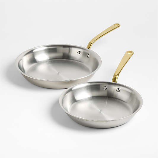 Made In Stainless Clad 10" and 12" Fry Pan Set with Antique Brass Hardware