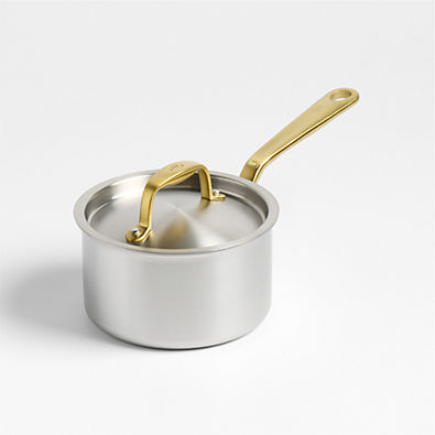 View Made In Stainless Clad 2-Qt. Saucepan with Antique Brass Hardware details