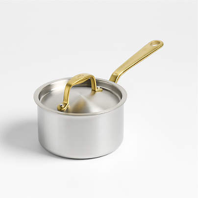 Made In Stainless Clad 2-Qt. Saucepan with Antique Brass Hardware