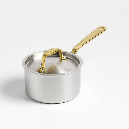 Made In Stainless Clad 2-Qt. Saucepan with Antique Brass Hardware