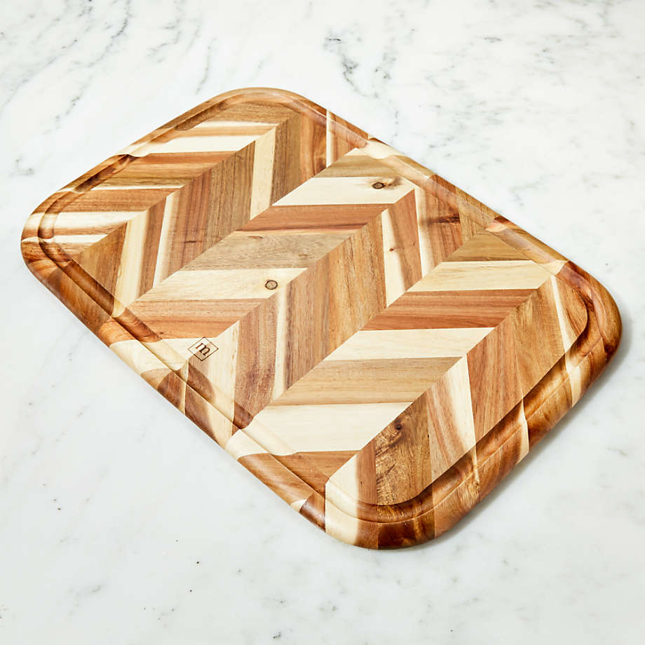 Madeira Large Herringbone Acacia Wood Cutting Board/Serving Board + Reviews | Crate & Barrel