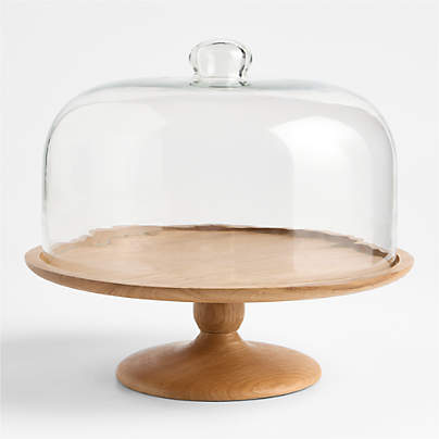 Madeira Oak Wood Cake Stand with Glass Lid