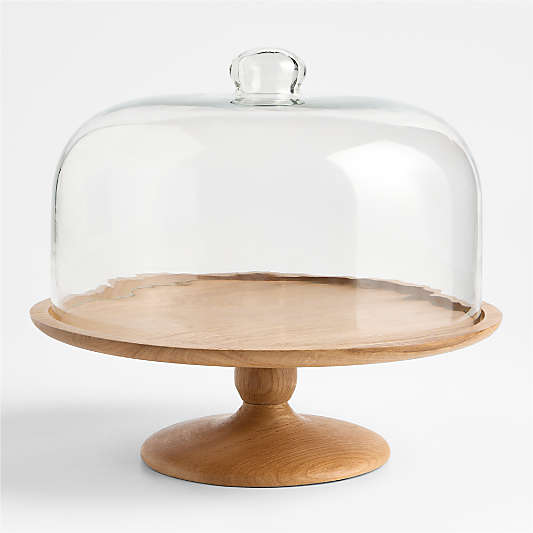 Madeira Oak Wood Cake Stand with Glass Lid