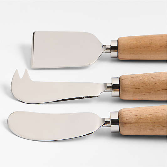 Madeira Oak Wood Cheese Knives, Set of 3