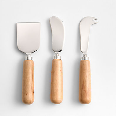 View Madeira Oak Wood Cheese Knives, Set of 3 details