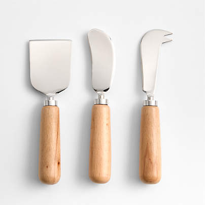 Madeira Oak Wood Cheese Knives, Set of 3