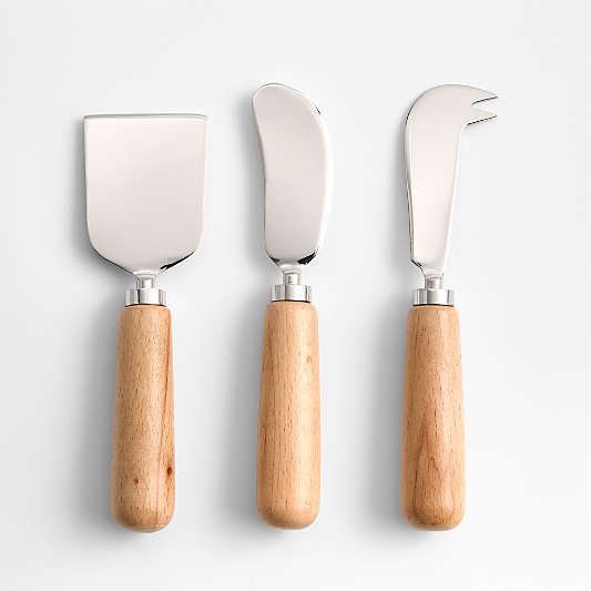 Madeira Oak Wood Cheese Knives, Set of 3