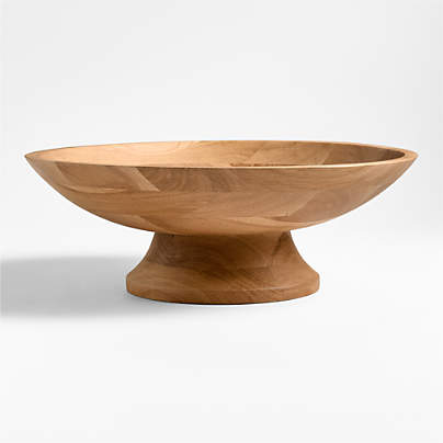 Madeira Oak Wood Tall Footed Serving Bowl