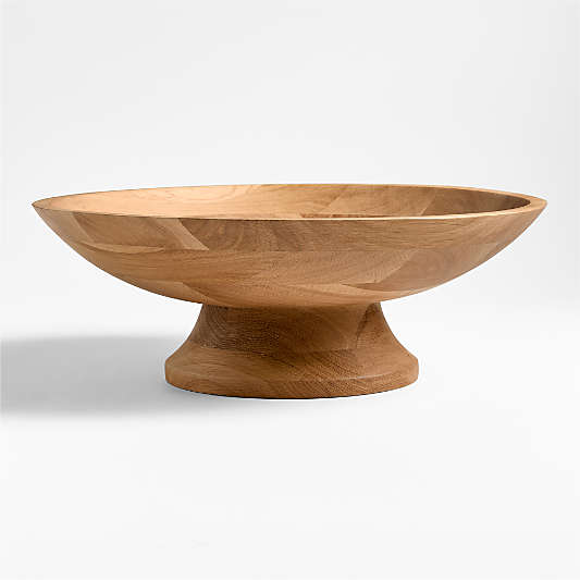 Madeira Oak Wood Tall Footed Serving Bowl