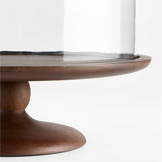 Madeira Walnut-Finished Acacia Wood Cake Stand with Glass Lid