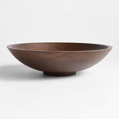 Madeira 14" Walnut-Finished Acacia Wood Salad Serving Bowl
