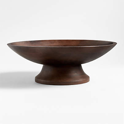 Madeira Walnut-Finished Acacia Wood Tall Footed Serving Bowl