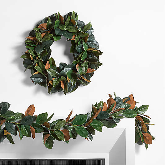 Faux Magnolia Holiday Wreath and Garland