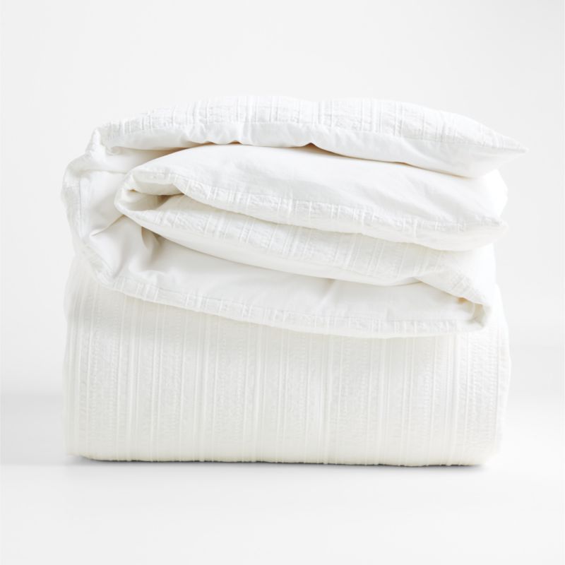 Organic Cotton White Textured Full/Queen Duvet Cover