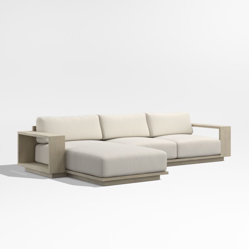 Mallorca Wood 2-Piece Left-Arm Chaise Outdoor Sectional Sofa with Taupe Cushions