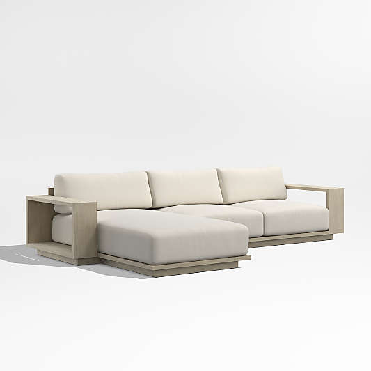 Mallorca Wood 2-Piece Left-Arm Chaise Outdoor Sectional Sofa with Canvas Natural Sunbrella ® Cushions