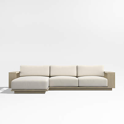 Mallorca Wood 2-Piece Left-Arm Chaise Outdoor Sectional Sofa with Ivory Cushions