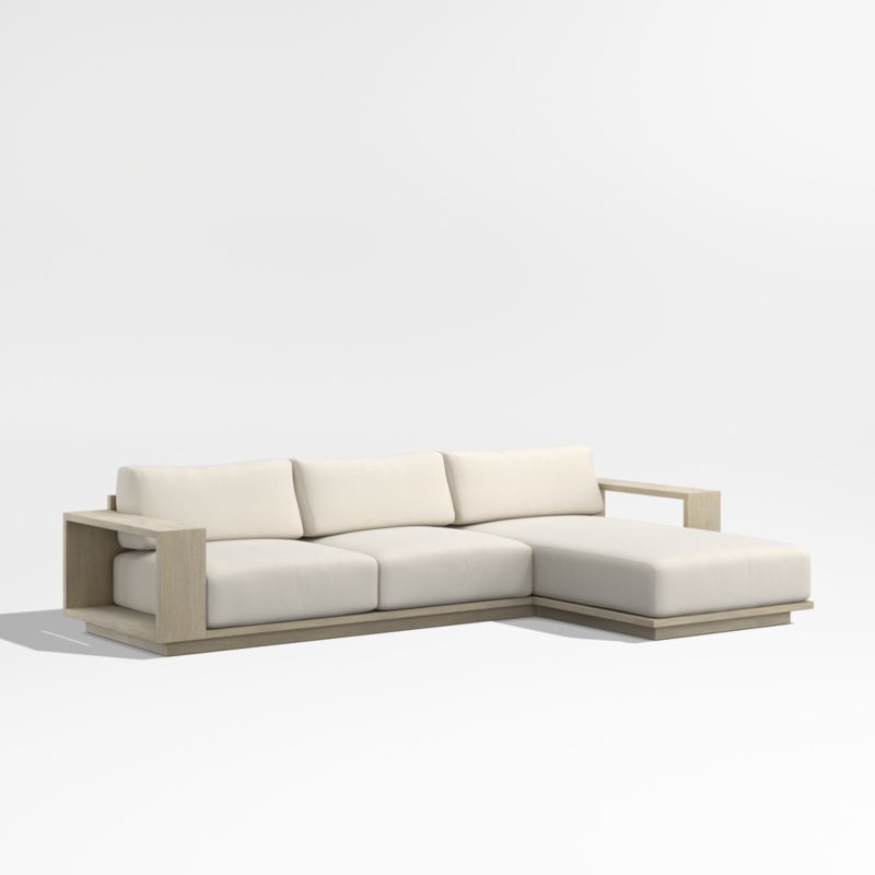 Mallorca Wood 2-Piece Right-Arm Chaise Outdoor Sectional Sofa with Taupe Cushions