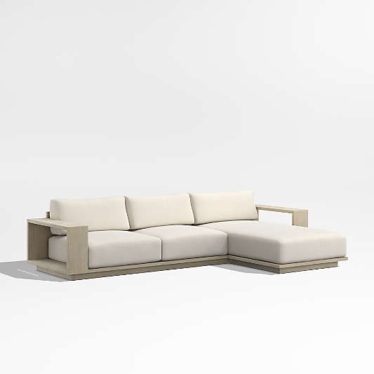 Mallorca Wood 2-Piece Right-Arm Chaise Outdoor Sectional Sofa with Ivory Cushions