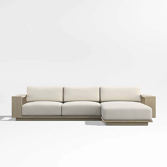 Mallorca Wood 2-Piece Right-Arm Chaise Outdoor Sectional Sofa with Ivory Cushions