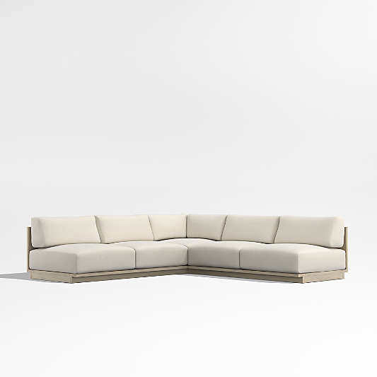 Mallorca Wood 3-Piece L-Shaped Armless Outdoor Sectional Sofa with Ivory Cushions