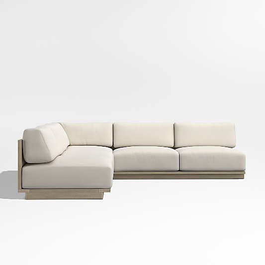 Mallorca Wood 3-Piece L-Shaped Armless Outdoor Sectional Sofa with Ivory Cushions