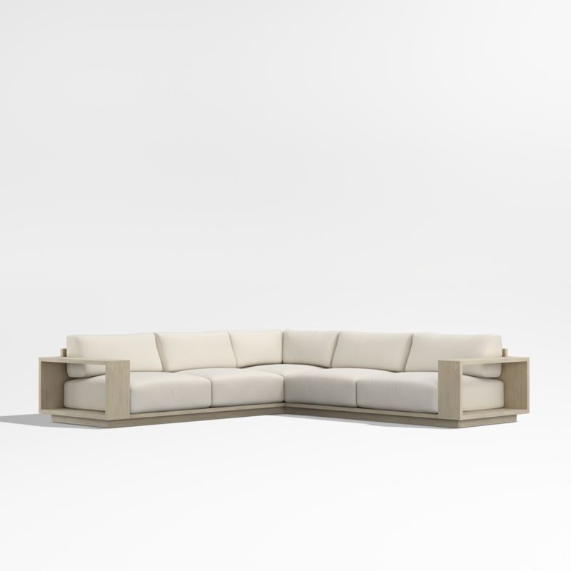 Mallorca Wood 3-Piece L-Shaped Outdoor Sectional Sofa with Taupe Cushions