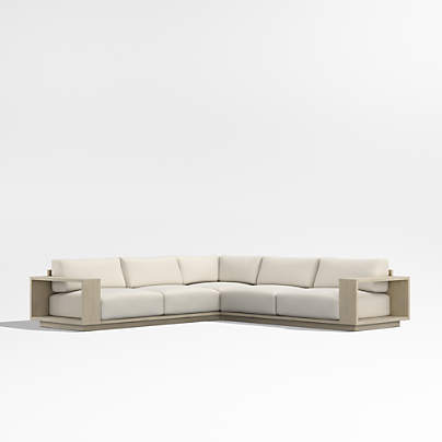 Mallorca Wood 3-Piece L-Shaped Outdoor Sectional Sofa with Ivory Cushions