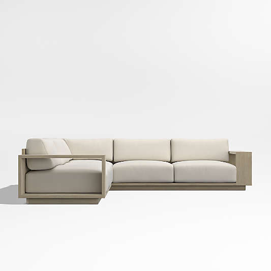 Mallorca Wood 3-Piece L-Shaped Outdoor Sectional Sofa with Ivory Cushions