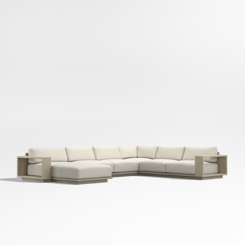 Mallorca Wood 4-Piece Left-Arm Chaise U-Shaped Outdoor Sectional Sofa with Taupe Cushions