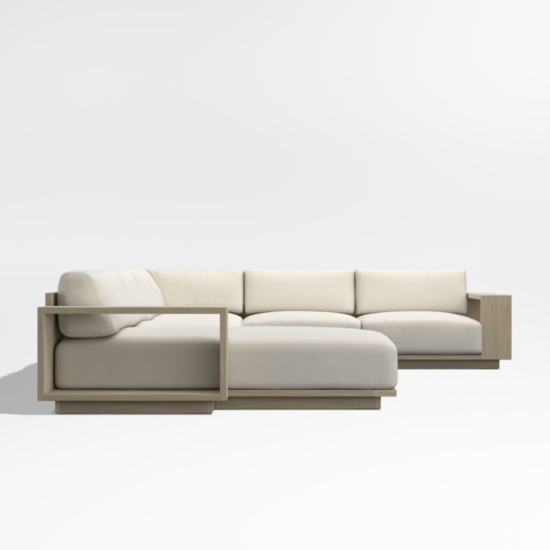 Mallorca Wood 4-Piece Left-Arm Chaise U-Shaped Outdoor Sectional Sofa with Taupe Cushions